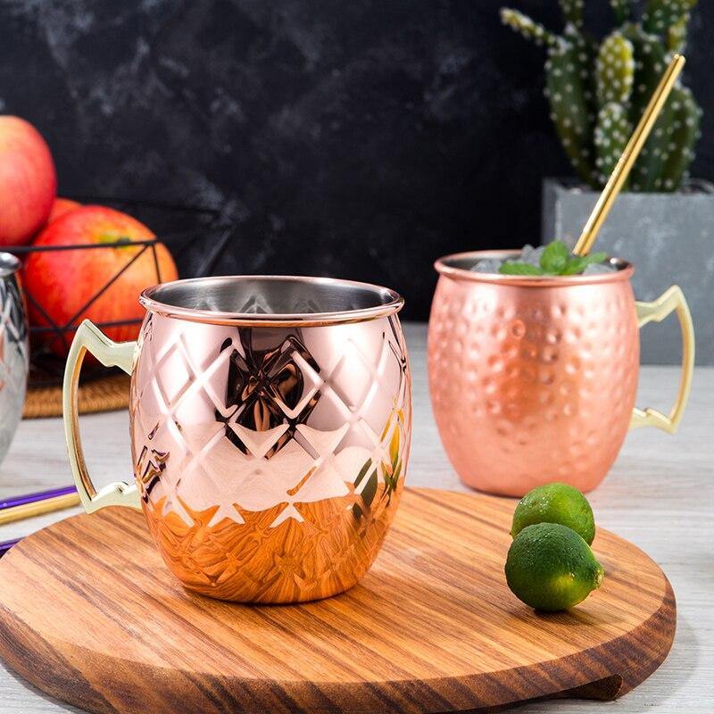 Stainless Steel Moscow Mule Mug - Hammered, Smooth, or Diamond Finish in Silver, Copper, or Rose Gold
