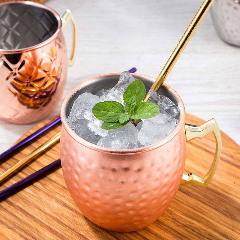 Stainless Steel Moscow Mule Mug - Hammered, Smooth, or Diamond Finish in Silver, Copper, or Rose Gold