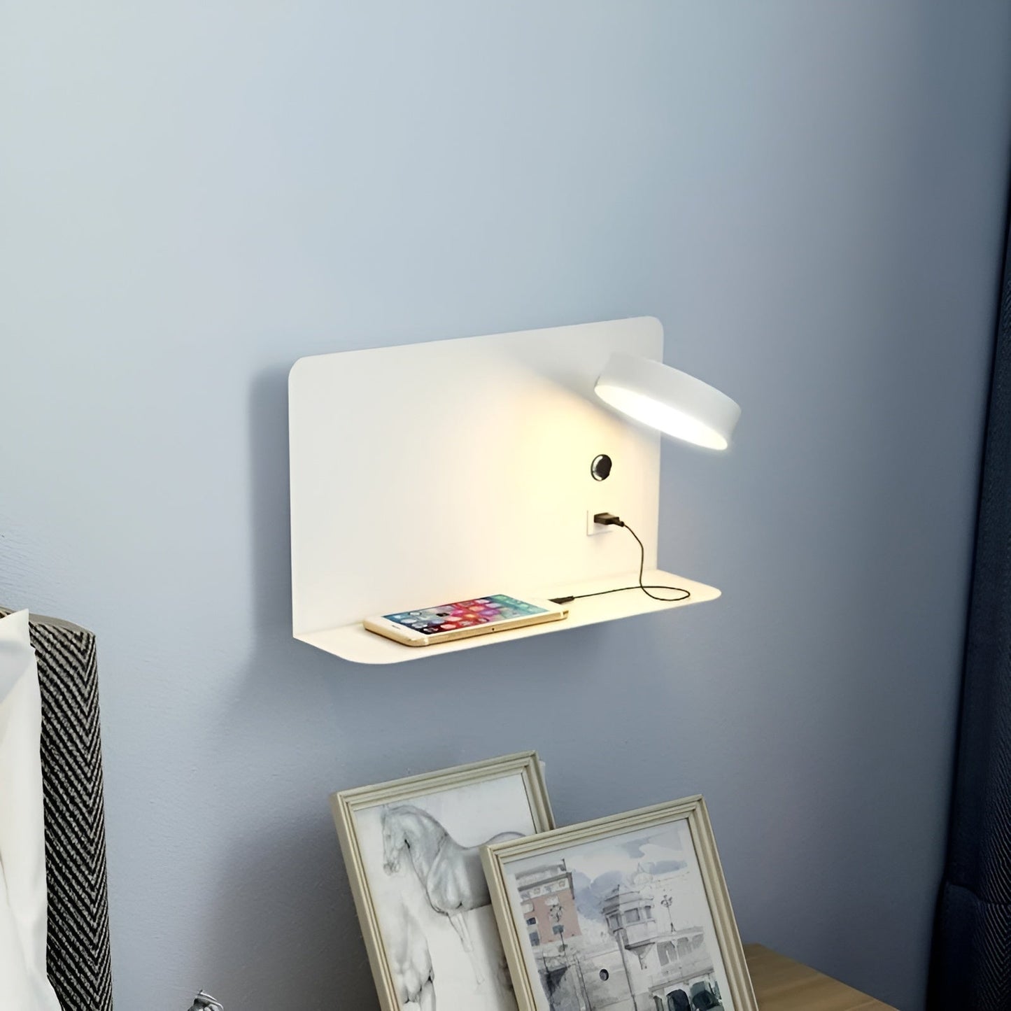 Rechargeable USB Wall Lamp with LED Lighting and Aluminum Finish