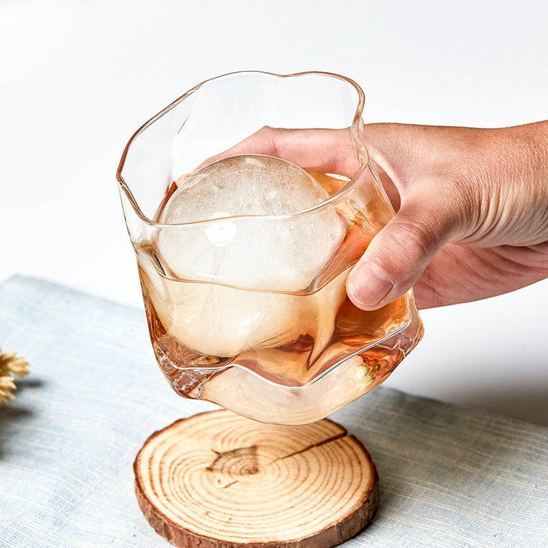 Distorted Texture Whiskey Glass Set with Gold Accents