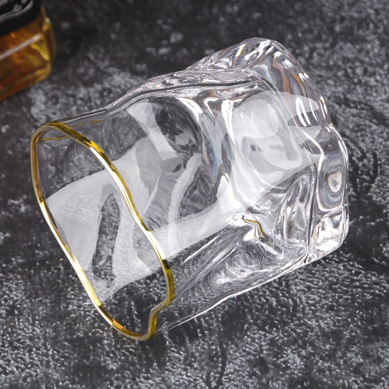 Distorted Texture Whiskey Glass Set with Gold Accents