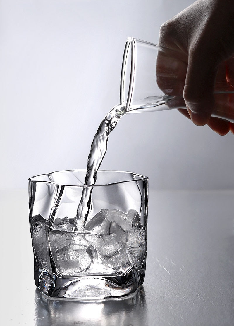 Distorted Texture Whiskey Glass Set with Gold Accents