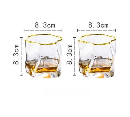 Distorted Texture Whiskey Glass Set with Gold Accents