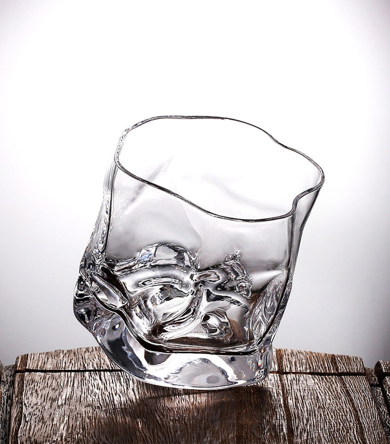 Distorted Texture Whiskey Glass Set with Gold Accents