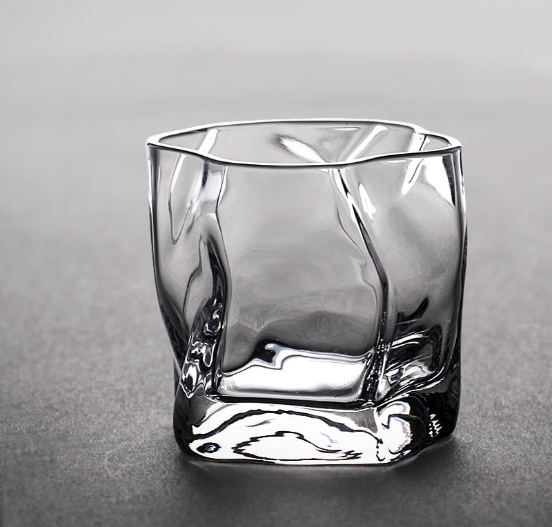 Distorted Texture Whiskey Glass Set with Gold Accents