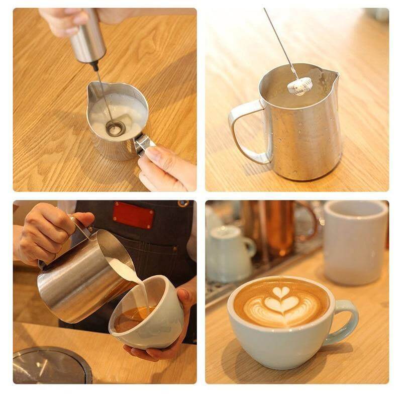 Portable Stainless Steel Milk Frother with Double Whisks