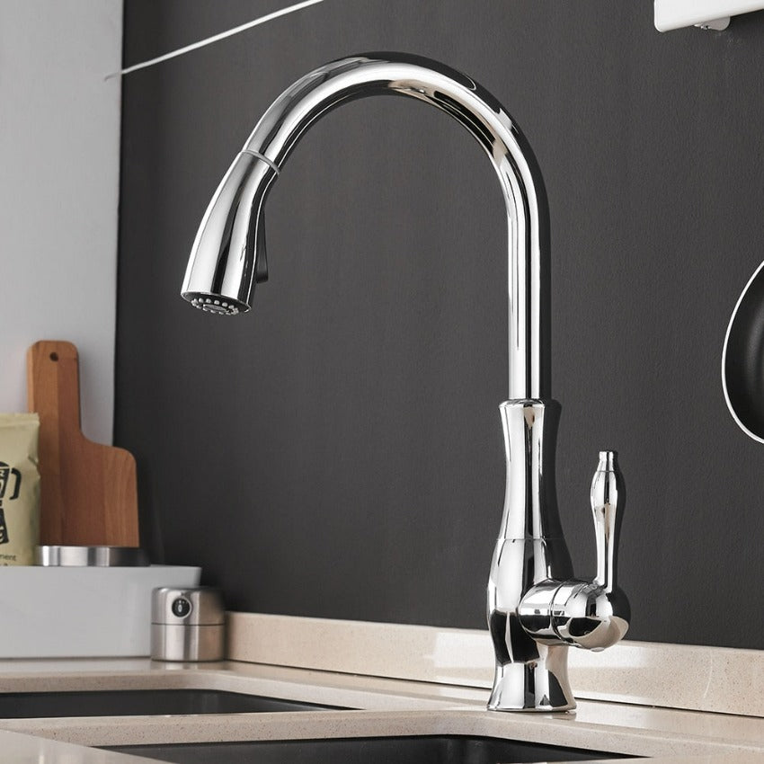 Retractable Pull-Out Kitchen Faucet with Single Lever Handle