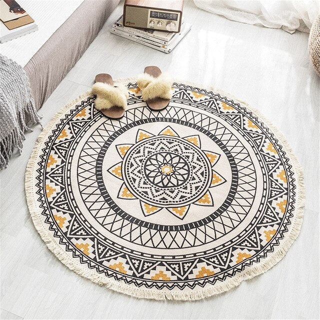 Mandala Accent Rug with Fringed Borders in Multiple Colors