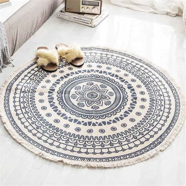 Mandala Accent Rug with Fringed Borders - 36 Inch Boho Style
