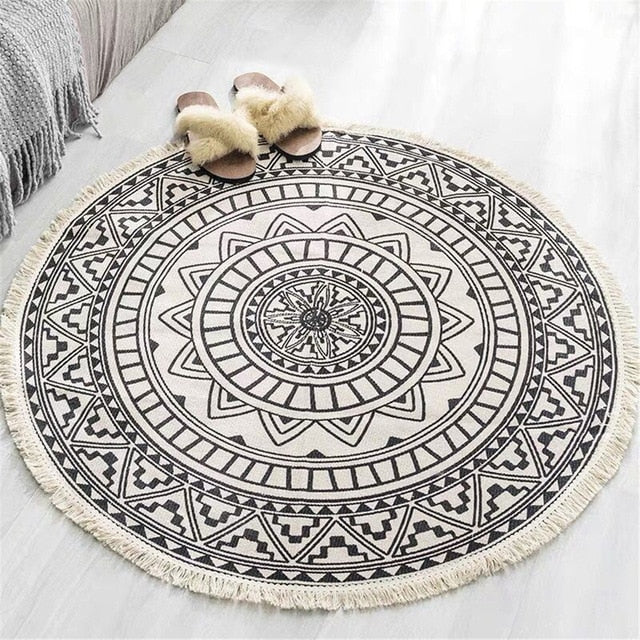 Mandala Accent Rug with Fringed Borders - 36 Inch Boho Style