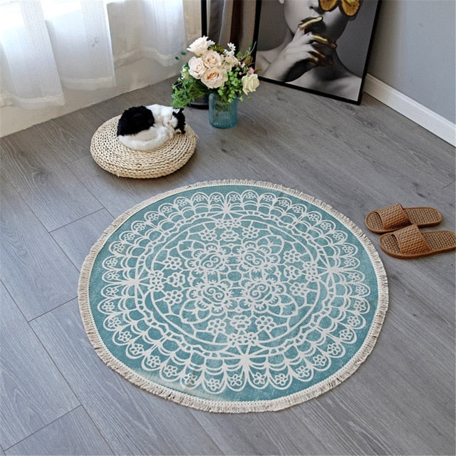 Mandala Accent Rug with Fringed Borders - 36 Inch Boho Style