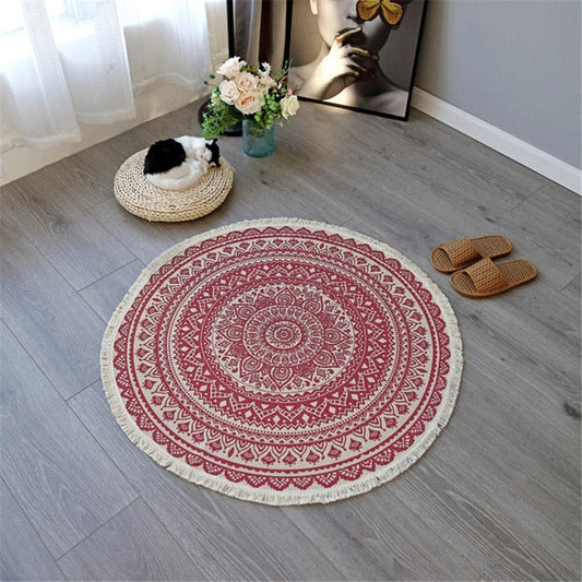 Mandala Accent Rug with Fringed Borders in Multiple Colors