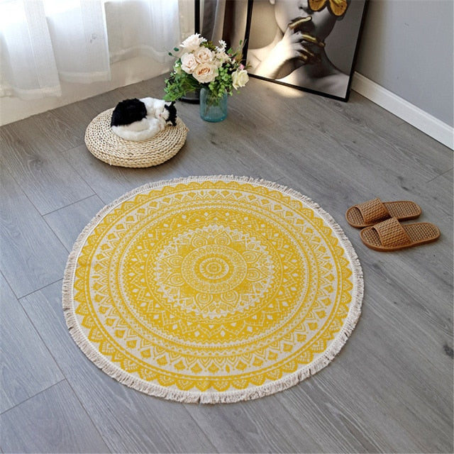 Mandala Accent Rug with Fringed Borders in Multiple Colors