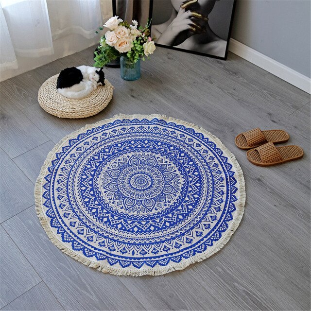 Mandala Accent Rug with Fringed Borders - 36 Inch Boho Style