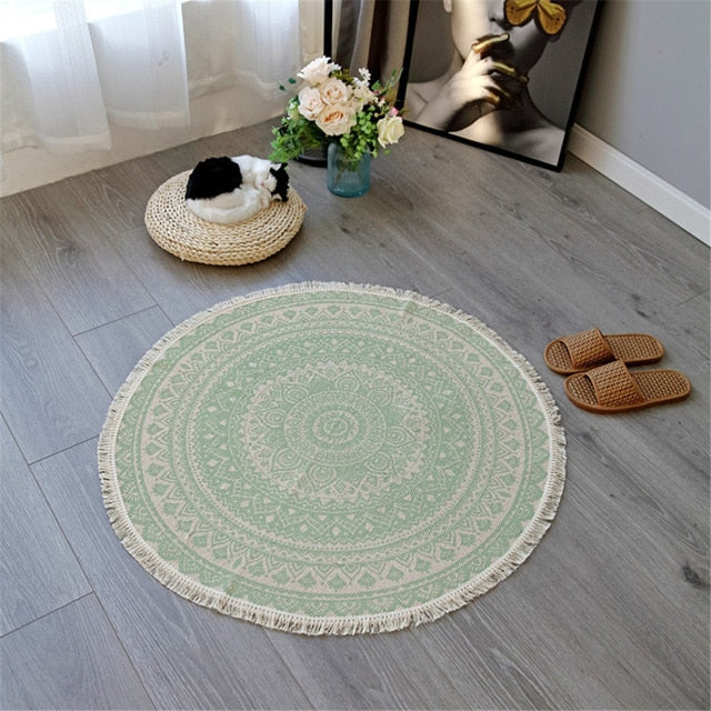 Mandala Accent Rug with Fringed Borders - 36 Inch Boho Style