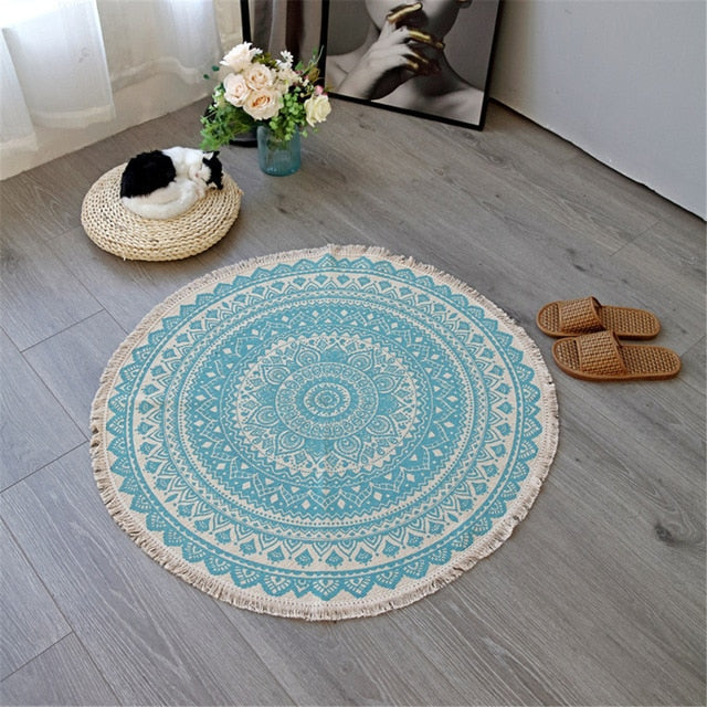 Mandala Accent Rug with Fringed Borders in Multiple Colors