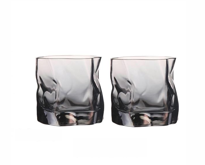 Distorted Texture Whiskey Glass Set with Gold Accents
