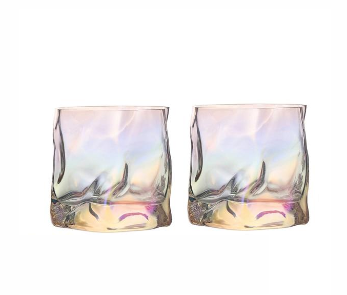 Distorted Texture Whiskey Glass Set with Gold Accents