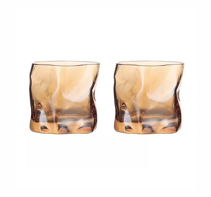 Distorted Texture Whiskey Glass Set with Gold Accents