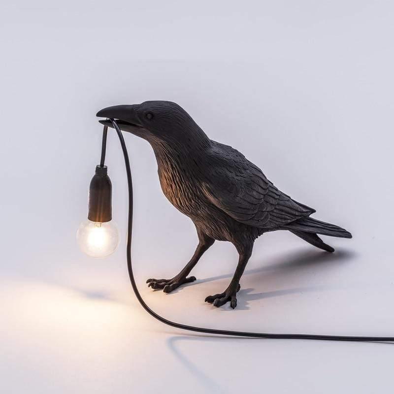 Raven Bird Lamp with Warm Glow Eyes