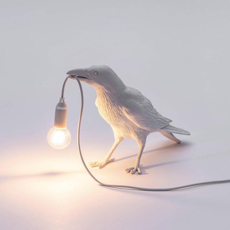 Raven Bird Lamp with Warm Glow Eyes