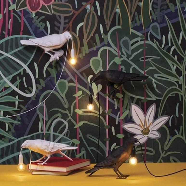 Raven Bird Lamp with Warm Glow Eyes