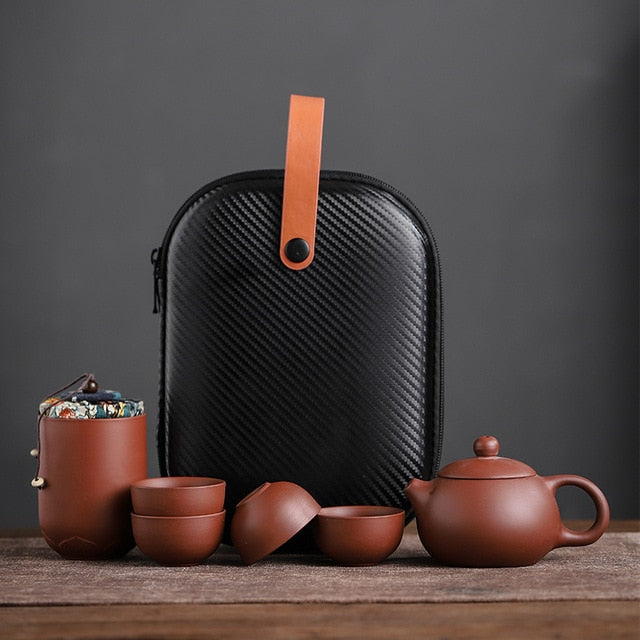 Ceramic Teapot Set with Cups and Storage Container
