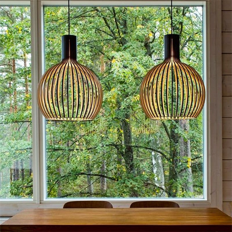 Handcrafted Wooden Pendant Lamp - Adjustable Height, Artisanal Design