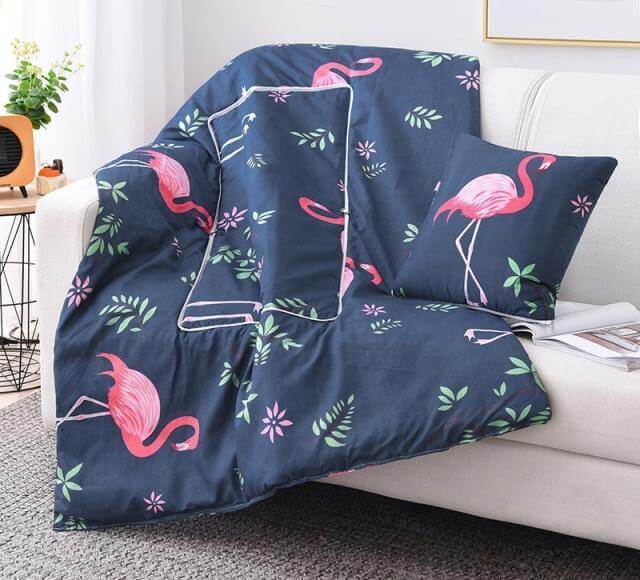 Colorful Cartoon Pillow Blanket 2-in-1 Travel Blanket