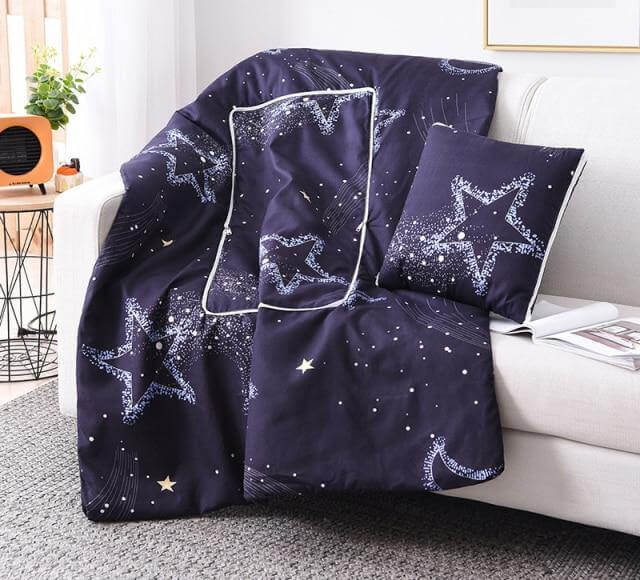 Colorful Cartoon Pillow Blanket 2-in-1 Travel Blanket