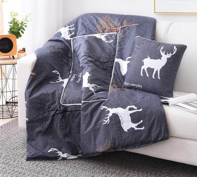 Colorful Cartoon Pillow Blanket 2-in-1 Travel Blanket