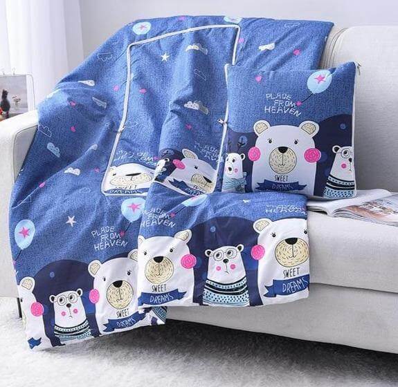 Colorful Cartoon Pillow Blanket 2-in-1 Travel Blanket