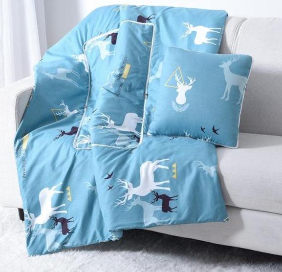 Colorful Cartoon Pillow Blanket 2-in-1 Travel Blanket