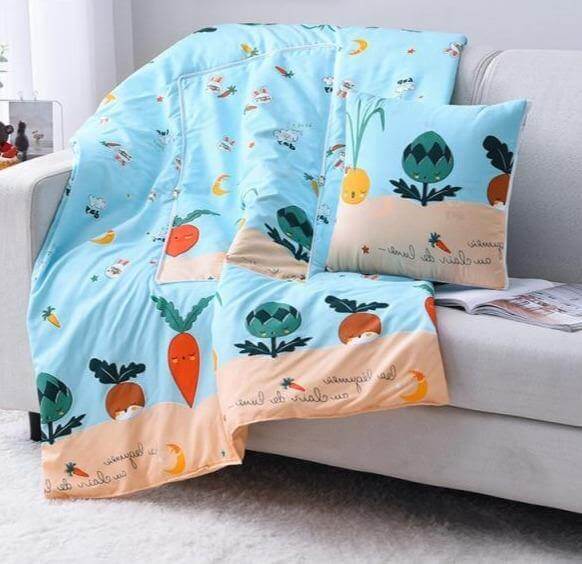 Colorful Cartoon Pillow Blanket 2-in-1 Travel Blanket