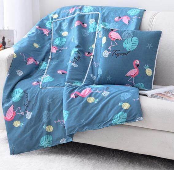 Colorful Cartoon Pillow Blanket 2-in-1 Travel Blanket