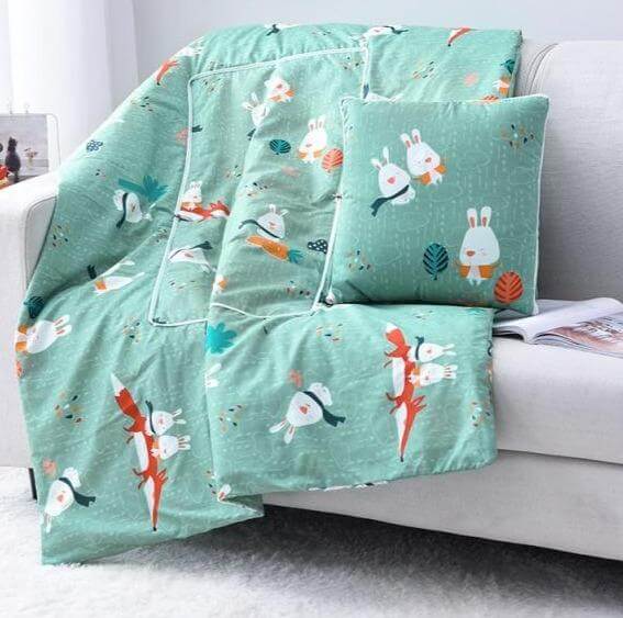 Colorful Cartoon Pillow Blanket 2-in-1 Travel Blanket
