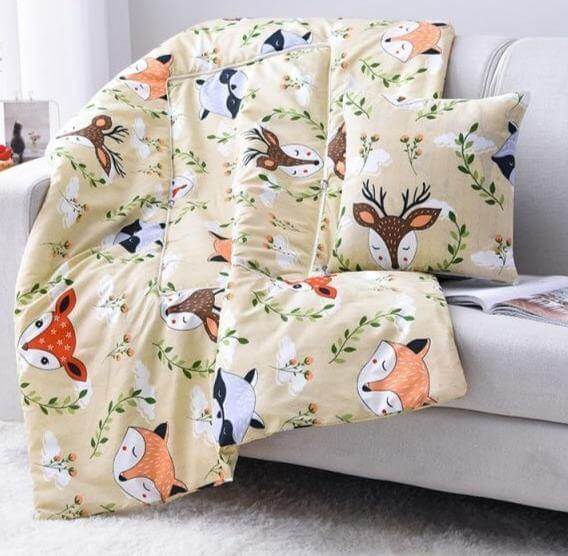 Colorful Cartoon Pillow Blanket 2-in-1 Travel Blanket
