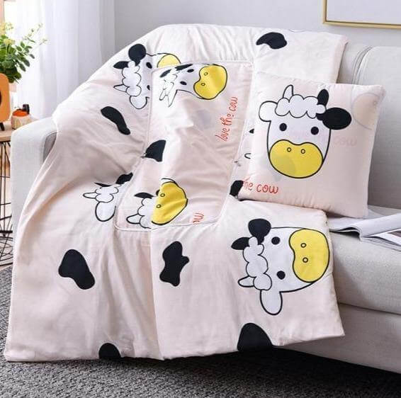 Colorful Cartoon Pillow Blanket 2-in-1 Travel Blanket