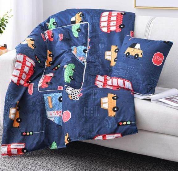 Colorful Cartoon Pillow Blanket 2-in-1 Travel Blanket