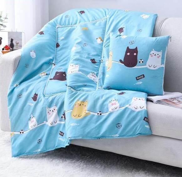 Colorful Cartoon Pillow Blanket 2-in-1 Travel Blanket