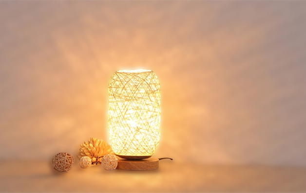 Handcrafted Rattan Wood Table Lamp with Up & Down Shade