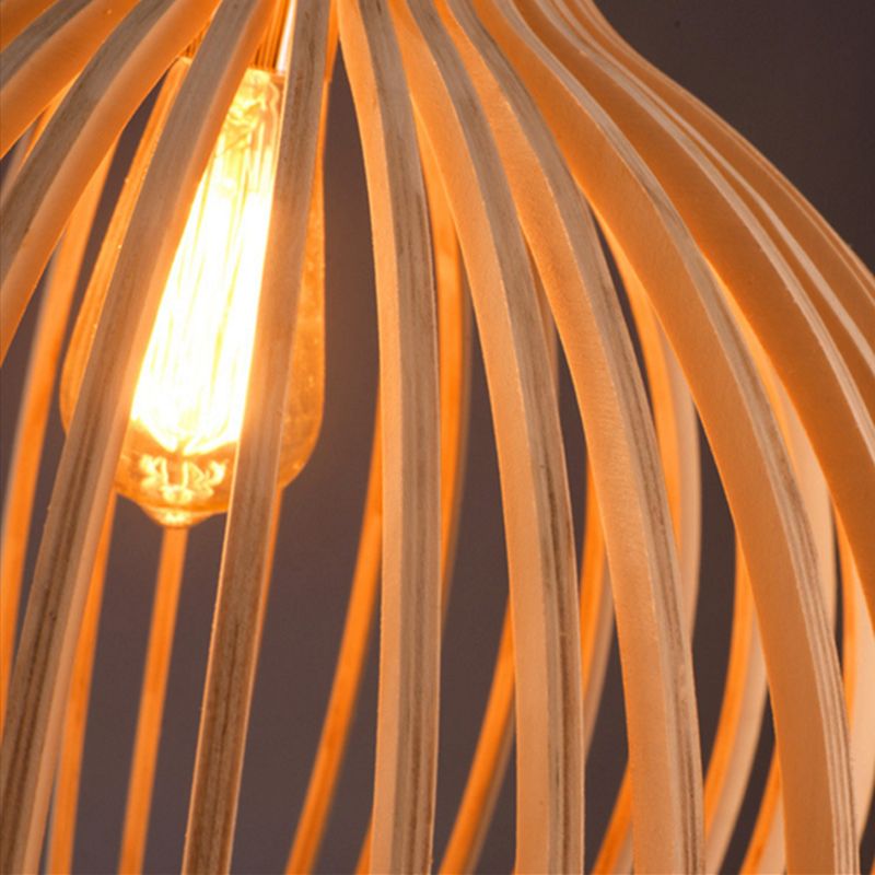 Handcrafted Wooden Pendant Lamp - Adjustable Height, Artisanal Design