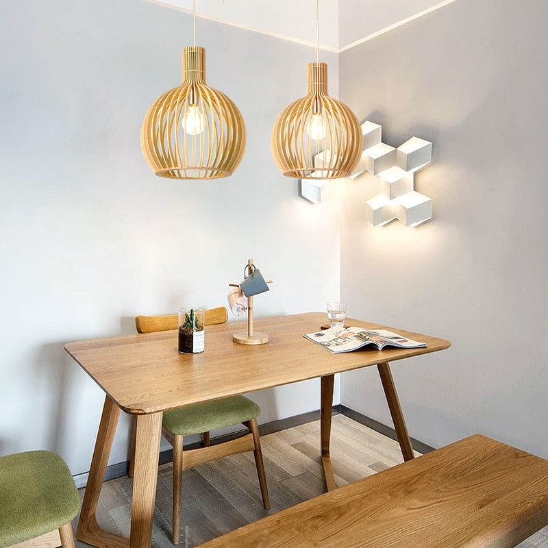 Handcrafted Wooden Pendant Lamp with Adjustable Height