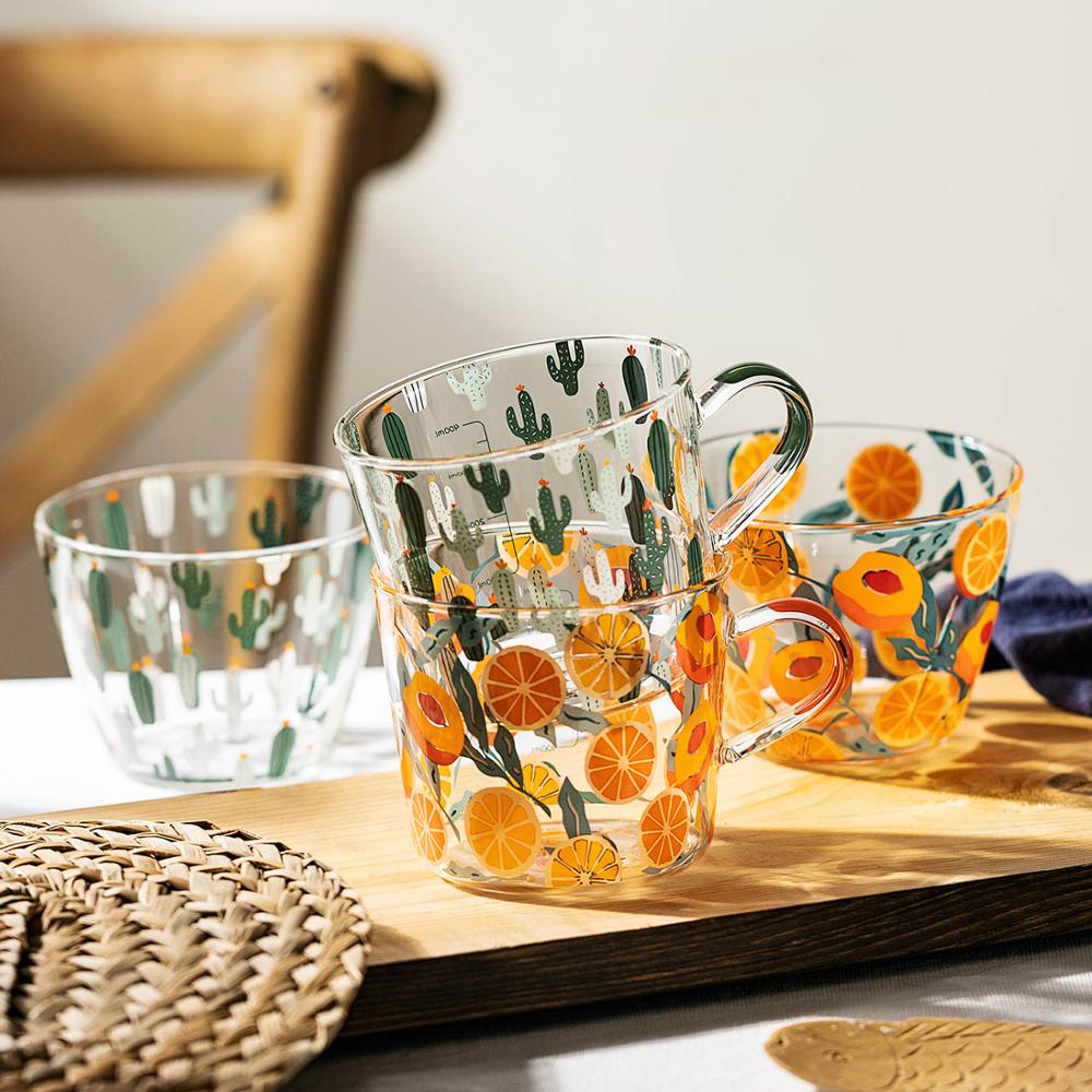 Glass Measuring Cup with Peach or Cactus Design