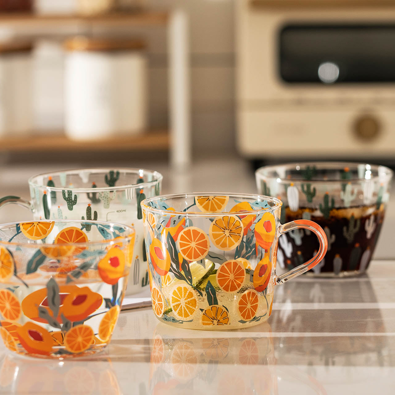 Glass Measuring Cup with Peach or Cactus Design