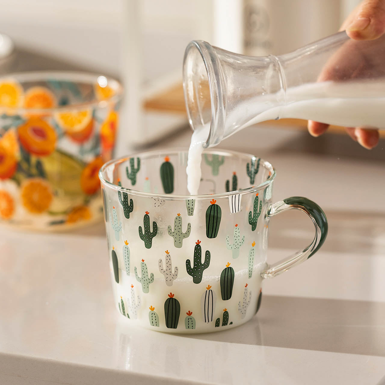 Glass Measuring Cup with Peach or Cactus Design