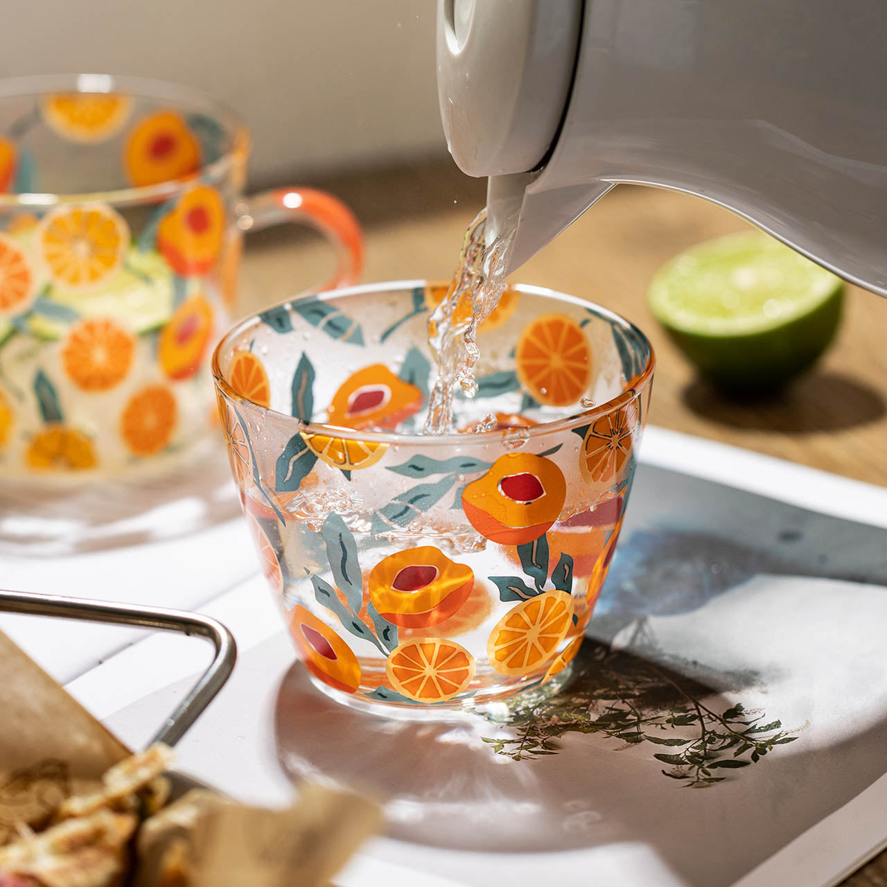Glass Measuring Cup with Peach or Cactus Design