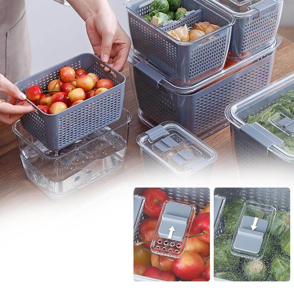 Multifunctional Vegetable and Fruit Drainage Organizer Box with Lid