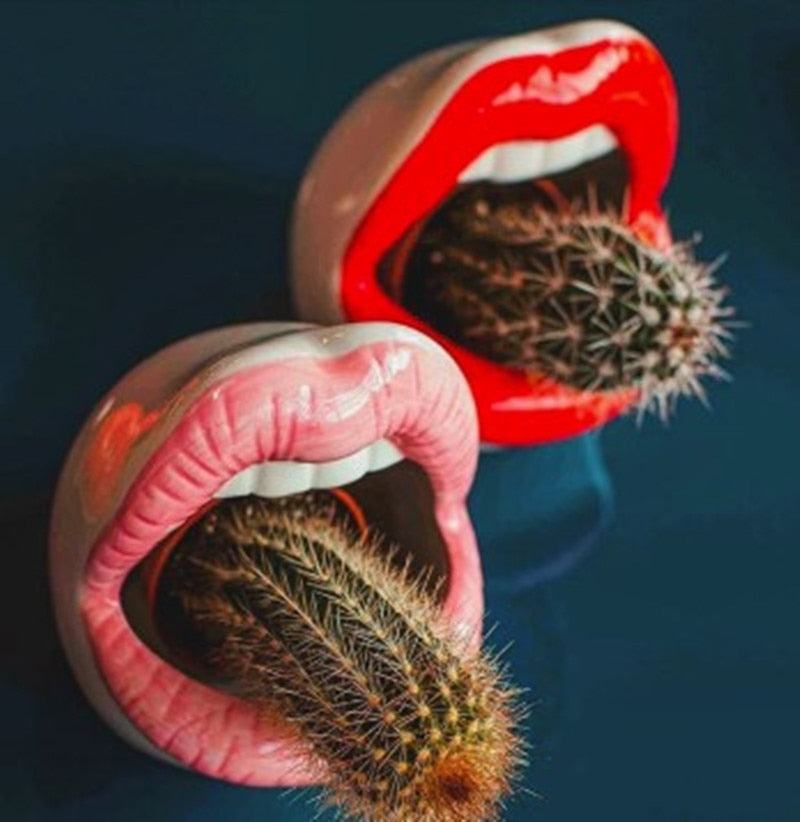Ceramic Lip-Shaped Planter for Succulents and Decor