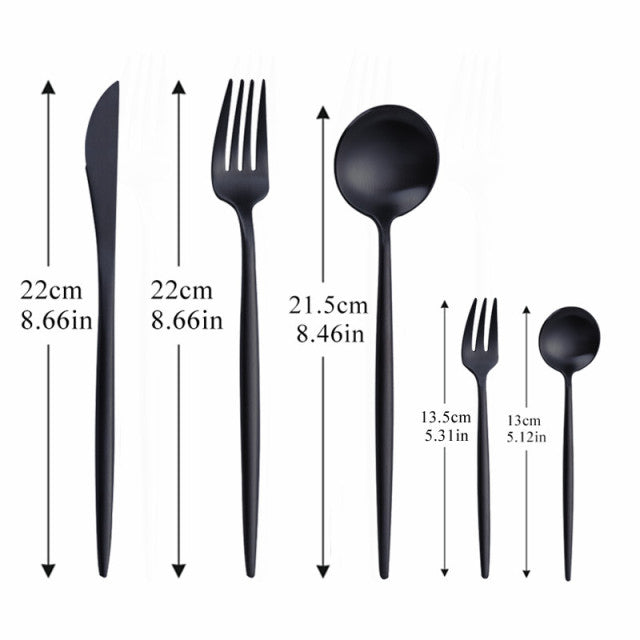 Modern Minimalist Stainless Steel Cutlery Set in Black, Gold, Rose Gold, and Silver